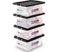 Besto 30 Litre Plastic Storage Boxes with Lid (Pack of 4) | Clear Stacking Storage Containers for Clothes, Blankets, Toys, Small Tools, Accessories & More | Multi-Purpose Storage Boxes (Made in UK)
