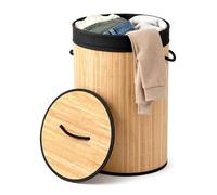 Besto Bamboo Laundry Basket | (60L Capacity) Round Collapsible Laundry Basket with Lid | Laundry Hamper with Carry Handles & Removable Laundry Bag | Wooden Laundry Basket for Everyday Washing