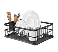 Besto Dish Drainer Rack with Drip Tray, Dish Rack, Drying Rack & Cutlery Holder, Dish Drying Rack with Removable Tray and Utensil Holder, Draining Board, Black Dish Drainers for Small Kitchen
