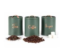 Besto Kitchen Canister Set (Green) | Metal Airtight Tea Coffee Sugar Canister with Silicone Seal | Kitchen Storage Set (3 Pcs) That Keep Edible Fresh for Longer