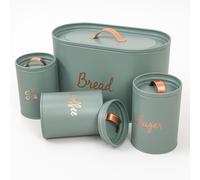 Besto Kitchen Canister Set with Bread Bin (Green) | Metal Airtight Tea Coffee Sugar & Bread Canister with Silicone Seal | Kitchen Storage Set (4 Pcs) That Keep Edible Fresh for Longer