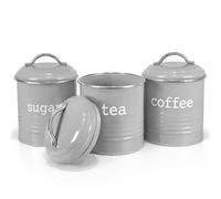 Besto Kitchen Canisters Tea Coffee Sugar Jars | Kitchen Canisters Set of 3 with Airtight Lids & Stainless-Steel Handle | Kitchen Storage Canisters for Home | Grey
