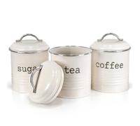 Besto Kitchen Canisters Tea Coffee Sugar Jars | Kitchen Canisters Set of 3 with Airtight Lids & Stainless-Steel Handle | Kitchen Storage Canisters for Home | Cream