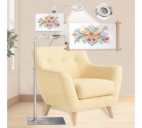 BESTOCEAN Needlepoint Stand, Adjustable Embroidery Stand & Cross Stitch Floor Stand with Lighted Magnifier, Heavy Duty Metal Frame Stand Holder for Hoops, Q-Snap & Scroll Rods up to 20" Wide