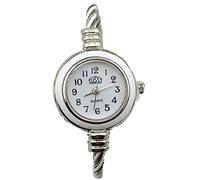 BestOfferBuy Womens Silver Classic Twisted Band Bracelet Round Wrist Watch White