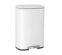BestOffice 50 L Garbage Can Kitchen Trash Can with Lid for Office Bedroom Bathroom Step Trash Bin Fingerprint-Proof Brushed Stainless Steel，White