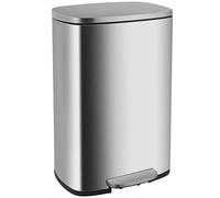 BestOffice 50 L Garbage Can Kitchen Trash Can with Lid for Office Bedroom Bathroom Step Trash Bin Fingerprint-Proof Brushed Stainless Steel,Silver