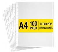 BESTOFJOYS A4 Punched Pockets, 100 x Poly Pockets,100 A4 Pockets Plastic Value Punch Pockets,Holds Up to 20 Sheets,Durable 30 Micron Thickness, Ideal for Lever Arch Files,Folders and Ring Binders