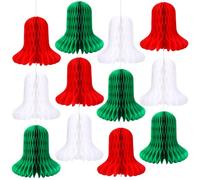 BestoFun 12 PCS Christmas Honeycomb Bells Red Green White Christmas Party Decors Hanging Honeycomb Decorations for New Year Winter Holiday Decorations