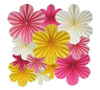BestoFun 12 PCS Paper Flowers Fans Pink and Yellow Party Decorations Paper Flowers Decorations for Wall Girl Groovy Birthday Baby Shower Wedding Bachelorette Room Hanging Décor