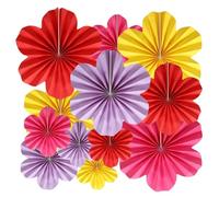 BestoFun 12 PCS Paper Flowers Fans Red Purple and Yellow Party Decorations Paper Flowers Decorations for Wall Girl Groovy Birthday Baby Shower Wedding Bachelorette Room Hanging Décor