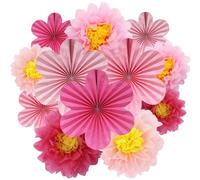 BestoFun 12PCS 12PCS Paper Flowers Fans Hot Pink Party Decorations Tissue Paper Flowers Decorations for Girl Groovy Birthday Baby Shower Wedding Bachelorette Room Wall Hanging Décor