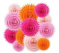BestoFun 12PCS Paper Fans Orange and Hot Pink Party Decorations Tissue Paper Flowers Decorations for Girl Groovy Birthday Baby Shower Wedding Bachelorette Room Wall Hanging Décor
