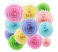 BestoFun 12PCS Paper Fans Pastel Rainbow Colorful Party Decorations Tissue Paper Flowers Decorations for Girl Groovy Birthday Baby Shower Wedding Bachelorette Room Wall Hanging Décor