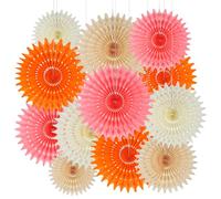 BestoFun 12PCS Paper Fans Peach and Hot Pink Party Decorations Tissue Paper Flowers Decorations for Girl Groovy Birthday Baby Shower Wedding Bachelorette Room Wall Hanging Décor