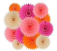 BestoFun 12PCS Paper Fans Peach and Hot Pink Party Decorations Tissue Paper Flowers Decorations for Girl Groovy Birthday Baby Shower Wedding Bachelorette Room Wall Hanging Décor