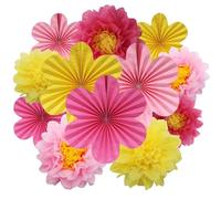 BestoFun 12PCS Paper Flowers Fans Hot Pink Yellow Party Decorations Tissue Paper Flowers Decorations for Girl Groovy Birthday Baby Shower Wedding Bachelorette Room Wall Hanging Décor