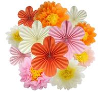 BestoFun 12PCS Paper Flowers Fans Pink Orange Party Decorations Tissue Paper Flowers Decorations for Girl Groovy Birthday Baby Shower Wedding Bachelorette Room Wall Hanging Décor