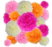 BestoFun 16 PCS Hot Pink Orange Cream Party Decorations Tissue Paper Flowers Pom Poms Decorations for Girl Groovy Birthday Baby Shower Wedding Bachelorette Room Wall Hanging Décor
