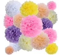 BestoFun 16 PCS Light Color Party Decorations Tissue Paper Flowers Pom Poms Decorations for Girl Groovy Birthday Baby Shower Wedding Bachelorette Room Wall Hanging Décor