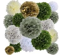 BestoFun 16 PCS Sage Green Party Decorations Tissue Paper Flowers Pom Poms Decorations for Girl Groovy Birthday Baby Shower Wedding Bachelorette Room Wall Hanging Décor