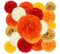 BestoFun 16PCS Fall Party Decorations Orange Red Tissue Paper Flowers Pompoms Decorations for Girl Groovy Birthday Baby Shower Wedding Autumn Thanksgiving Halloween Room Wall Hanging Décor