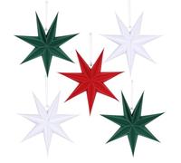 BestoFun 5 PCS Red Green White 7-Pointed Paper Star Lanterns Hanging Stars Christmas Party Decorations Hanging Lampshade Christmas Wedding Birthday Christmas Home Party Decorations(12 Inch)