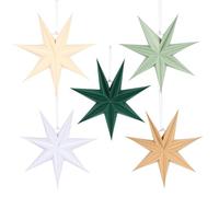 BestoFun 5 PCS Sage Green Brown 7-Pointed Paper Star White Lanterns Hanging Beige Stars Christmas Party Decorations Hanging Lampshade Christmas Wedding Birthday Christmas Party Decorations(12 Inch)