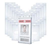 Bestom 50 Pack Frosted Clear Vertical Hard Plastic ID Card Holders- Rigid Plastic ID Card Protector Case W/Thumb Notch and Slot & Chain Holes for School Nurse Staff (50)