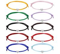 Bestomrogh 10 Pcs Heart Rope Bracelets Couple Bracelets, Adjustable Friendship Bracelets Long Distance Matching Bracelet Jewelry Gift for Best Friends Lover Couple Mens Teen Girls
