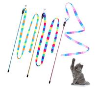 Bestomrogh 3Pcs Interactive Cat Rainbow Wand Toys for Indoor Cats, Colorful Cat Wand Toy String Plush Toy Cat Teaser Wand with Bell for Kitten Cat Exerciser Playing