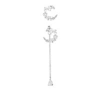 BESTOMZ 1 Pair Silver Moon Star Earrings with Pearl Tassels, Stylish Silver Ear Drops for Women, Eye-catching Design, Multiple Occasion Usage, for Anniversary or Birthday