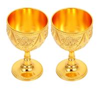 BESTOMZ 2pcs Vintage Golden Metal Mini Goblets with Antidrop Technology and Elegant Embossed Design, Classic European Style Drinking Vessels for Table Use and Decorative Ornaments