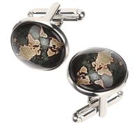 BESTOMZ 2pcs Vintage World Map Cufflinks for Men, Silver Alloy and Glass Material, Firm Attachment Decorative Classic Style, for Business and Formal Everyday Wear