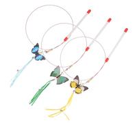 BESTOMZ 3pcs Interactive Cat Teaser Wand with Bell Butterfly Shape Cat Set in Yellow Blue Green Indoor Play and Exercise Random Style