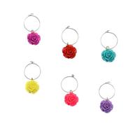BESTOMZ 6pcs Rose Flower Glass Cup Markers for Drinks, Pvc Ring Charms Attaching to Stemware, for Cocktail Hours and Gatherings, Festive Fun Drink Identifiers Random Color