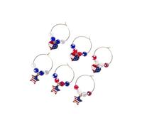 BESTOMZ 6pcs Wine Glass Ring Identify Label Rings American Flag Pattern | Blue Star and Love Style, White Crystal and Metal Accents, Easy to Open and Close