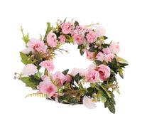 BESTOMZ Artificial Hanging Camellia Flower Wreath with String Lights Realistic Plastic Floral Door Wreath for Bridal and Betrothal Decoration