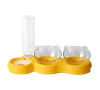 BESTOMZ Automatic Cat Food Bowl Double Feeding Bowls with 15° Tilted Platform Yellow Plastic Water Dispenser Reduces Stress on Pets Neck Pet Feeder for Cats