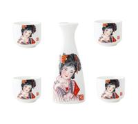BESTOMZ Ceramic Japanese Style Sake Set Multi-functional Wine Kettle and Four Sake Cups Featuring Smooth Rims and Simple Design, for Entertaining Family Members and Special Drinking