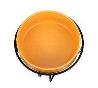 BESTOMZ Ceramic Pet Bowl with Raised Black Iron Stand 14cm, Yellow Cat and Dog Feeder Bowl for Spine Protection, Pet Water Drinking Holder Suitable for Cats and Dogs