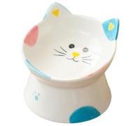 BESTOMZ Ceramic Raised Cat Bowl with Tilted Edge, Anti-spill Floor Feeding Dish for Cats and Small Dogs, Elevated Pet Water and Food Bowl for Daily Use