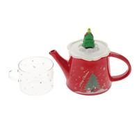 BESTOMZ Ceramic Teapot and Cup Set Red Teapot 500ml Cup Christmas 300ml with Convenient Grip Elegant Holiday Teaware with Xmas Elements for Home Use