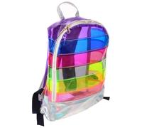 BESTOMZ Colorful Backpack Shiny School Bag Fashion Pvc Adjustable Straps Roomy Space School Short Travel Large Capacity Stripe