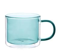BESTOMZ Double Wall Glass Coffee Mug 250ml with Handle, Round Green | Heat and Cold Resistant, Double-layer Insulated, Restaurant and Coffee Shop Use, Beverage Cup