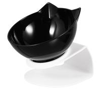 BESTOMZ Elevated Cat Feeding Bowl Neck Protection Tilted Plastic Pet Feeder Raised Water and Food Dish for Cats, Black Single Bowl Suitable for Daily Feeding