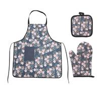 BESTOMZ Heat Resistant Oven Mitt with Polyester Material and Pot Holder Set and Comfortable Fit, Includes Cooking Apron for Baking and Cooking Tasks in The Kitchen