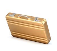 BESTOMZ Metal Business Card Case Aluminium with Secure Storage Snap Closure Lid Clamshell Design Golden for Desktop Organization