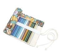 BESTOMZ Portable Canvas Pencil Roll Wrap Organizer with 48 Elastic Slots, Cartoon Cat Pattern, Rolling Wrap Design with String Closure, for Students and Artists