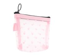 BESTOMZ Portable Mini Travel Bag Heart Shaped Mesh Cosmetic Pouch Lightweight Nylon Makeup Organizer with Zipper for Women Daily Use and Travel